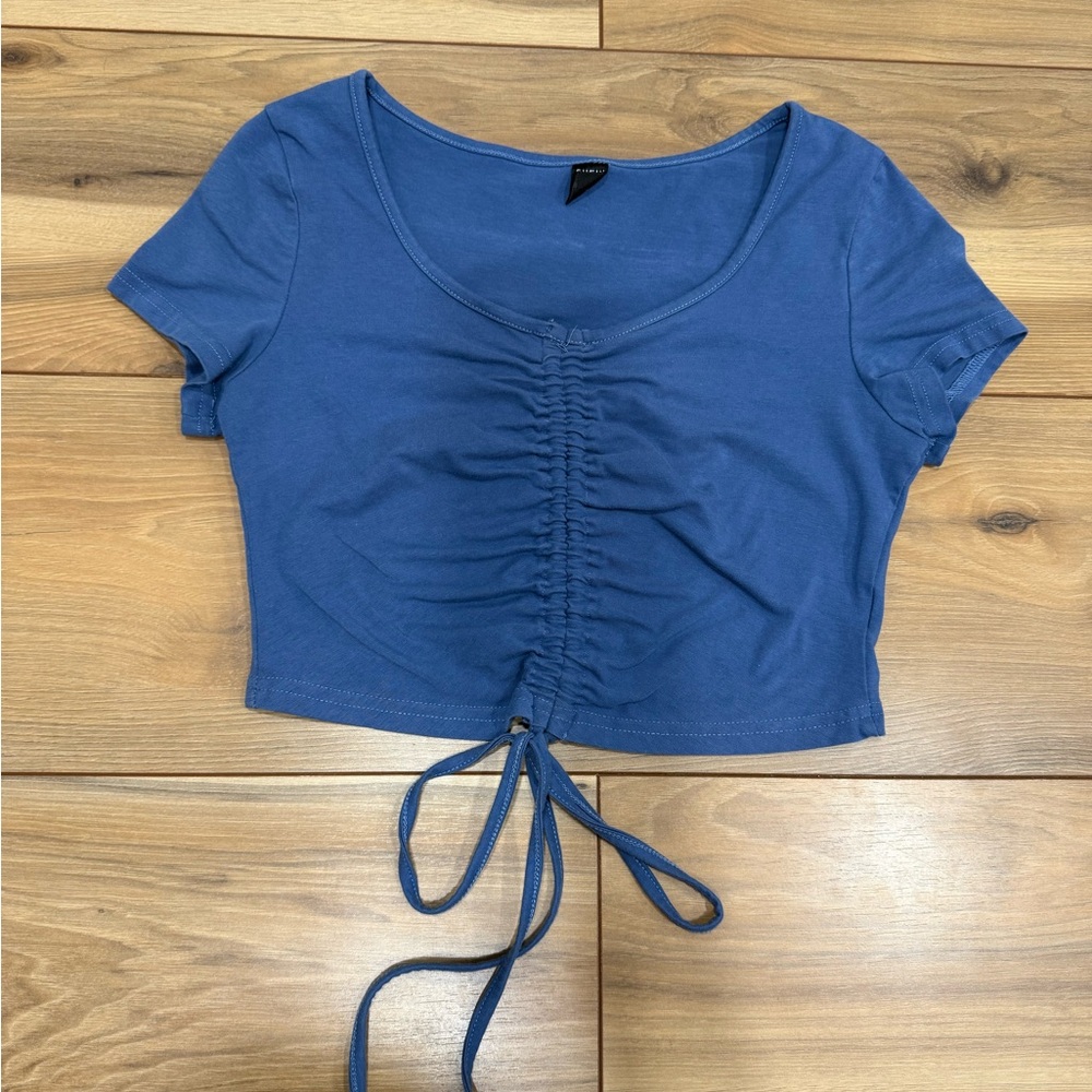 SHEIN Blue Ruched Tie Crop Top